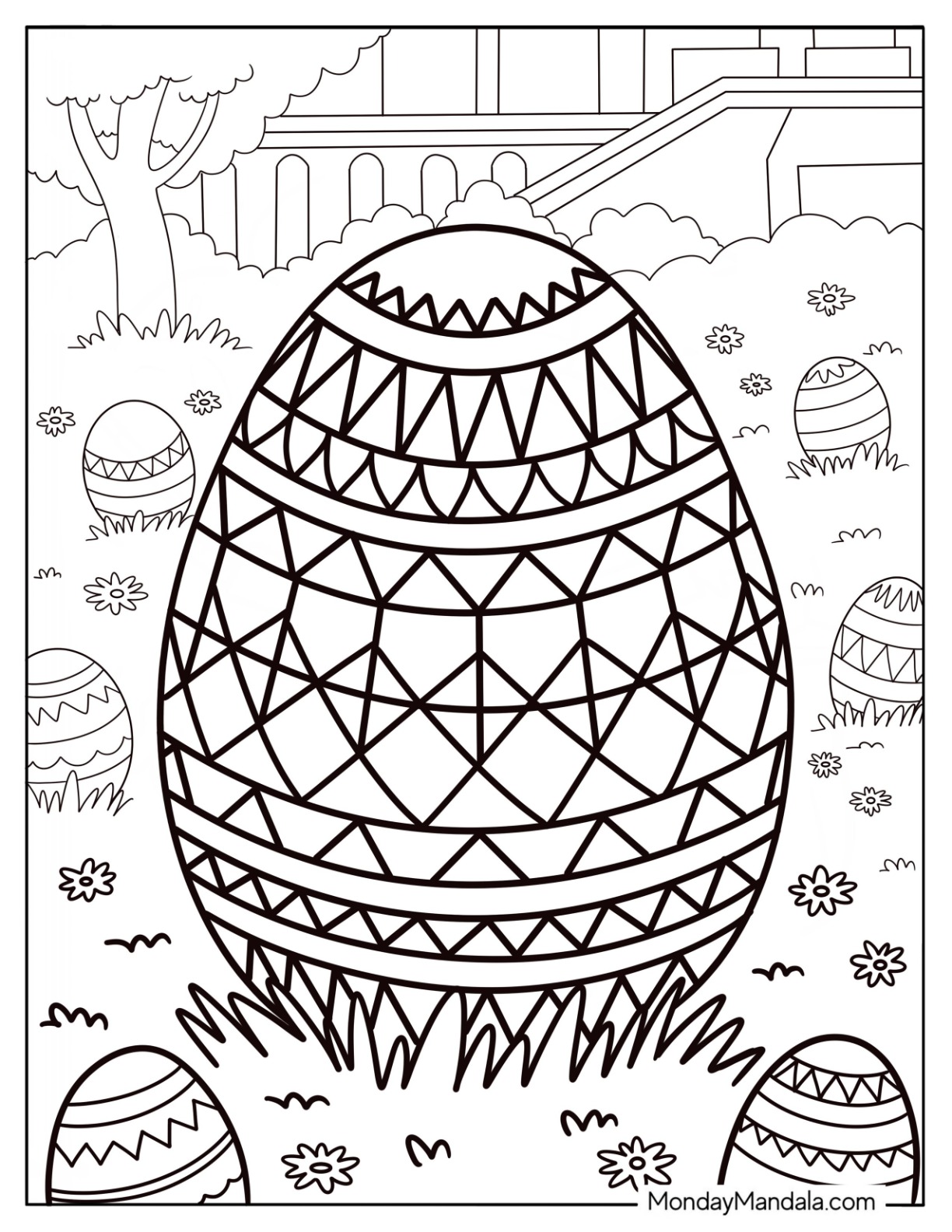 Geometric Easter Coloring Page Of Eggs coloring page — printable line art