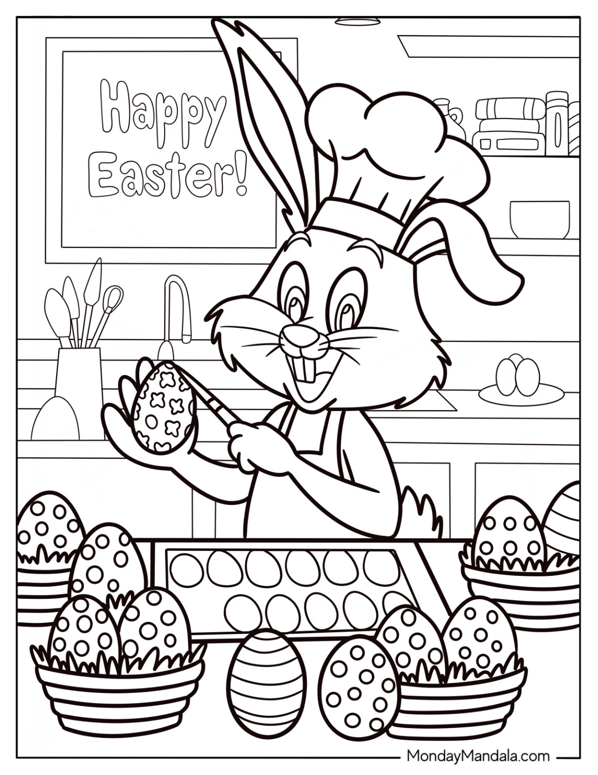 Rabbit Chef Painting Easter Coloring Page Of Eggs coloring page