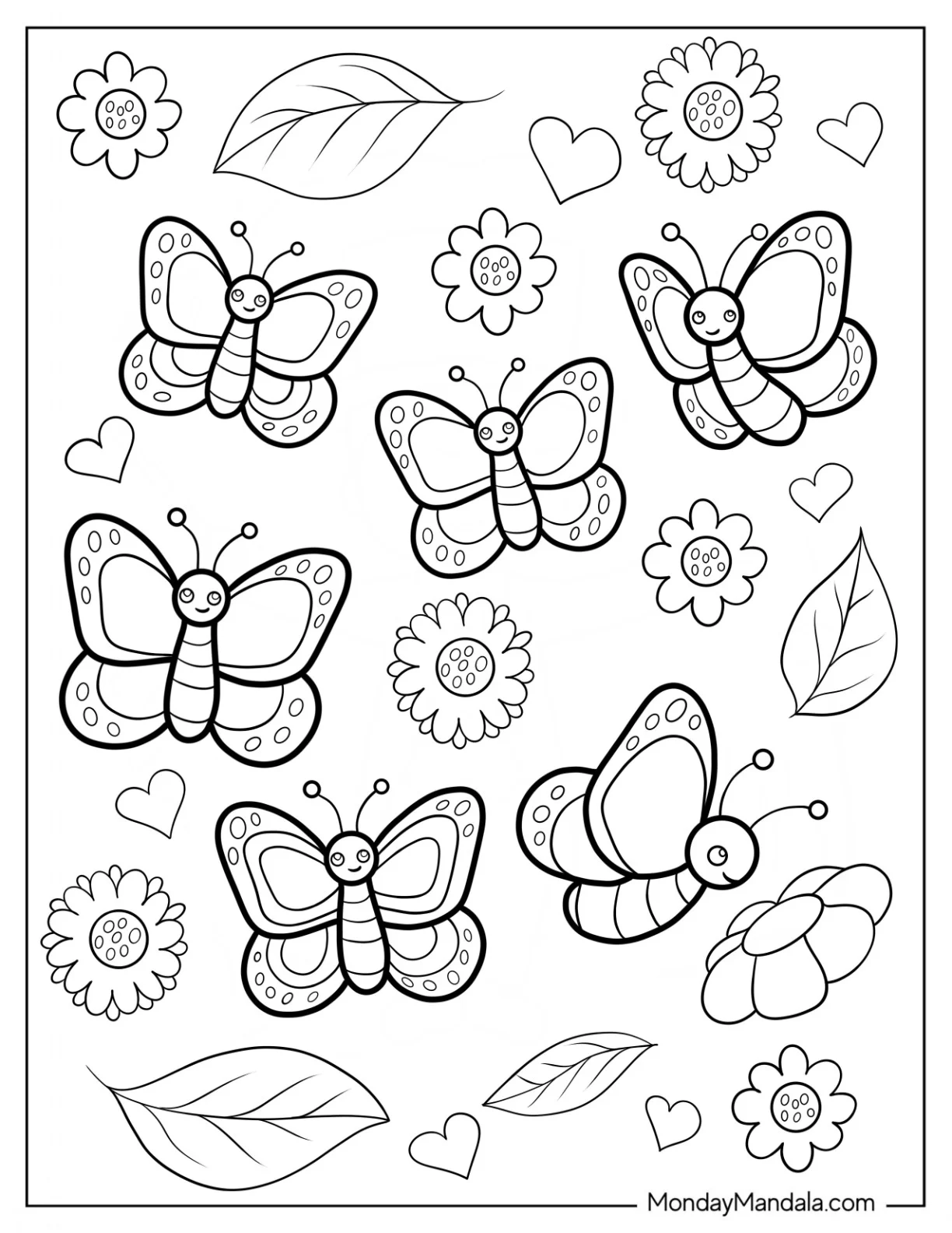 Cartoon Spring Coloring Page Butterflies And Flowers coloring page