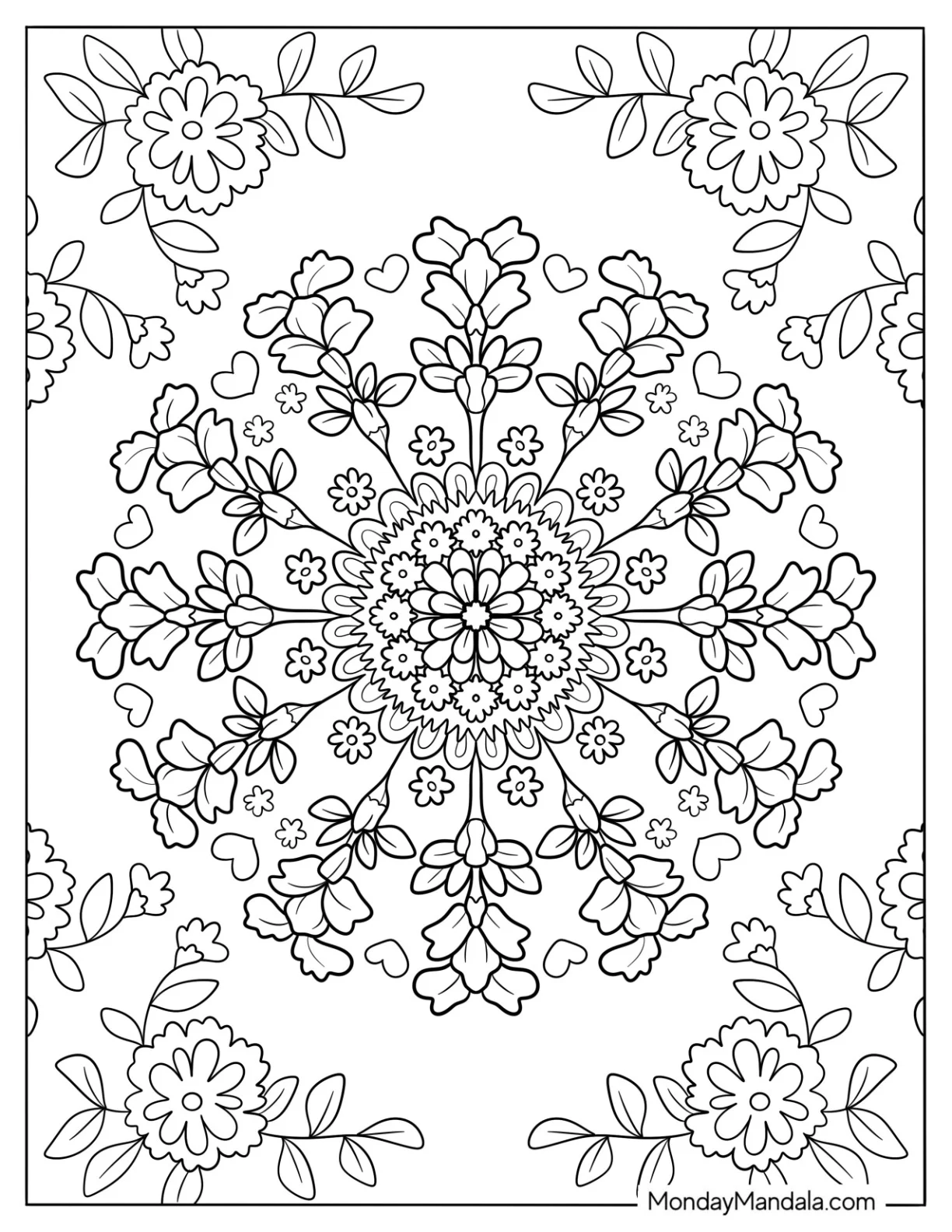 Elegant Spring Flower Mandala Coloring Sheet coloring page — printable line art