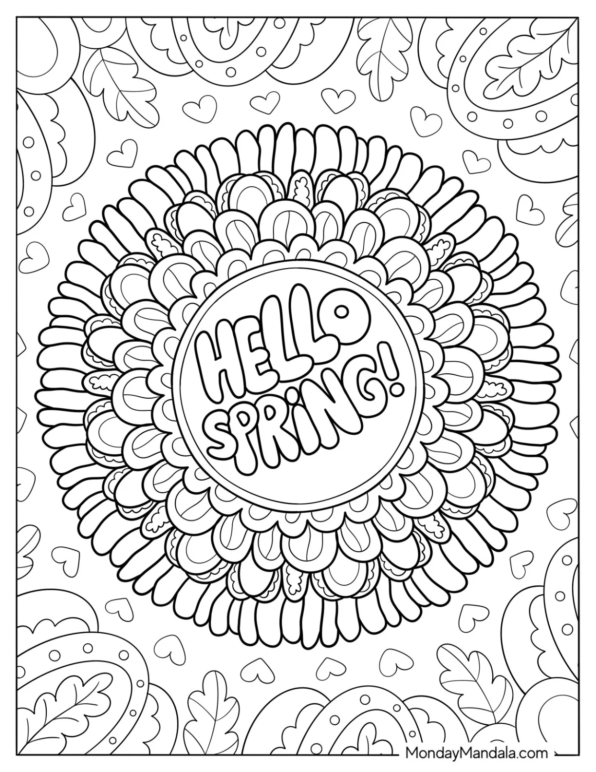 Intricate Spring Flower Mandala With Words At The Center coloring page