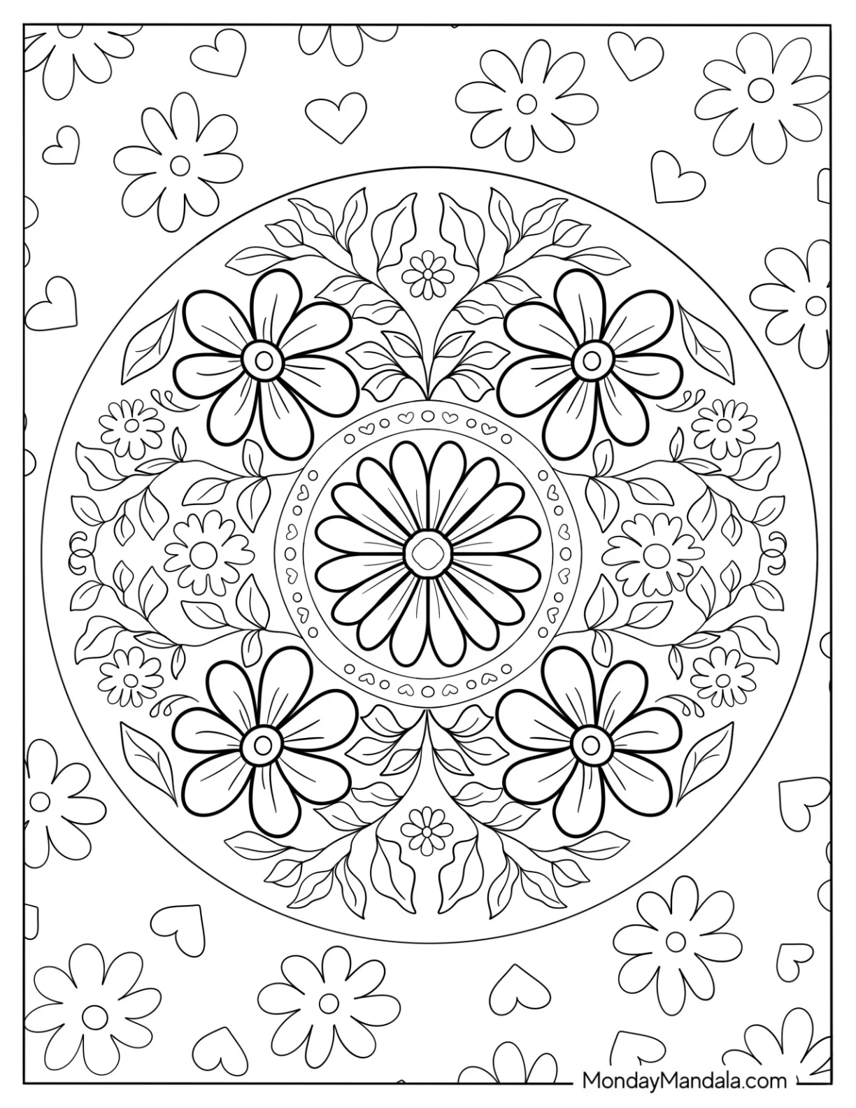 Mandala Circle Full Of Blossoming Spring Flowers coloring page