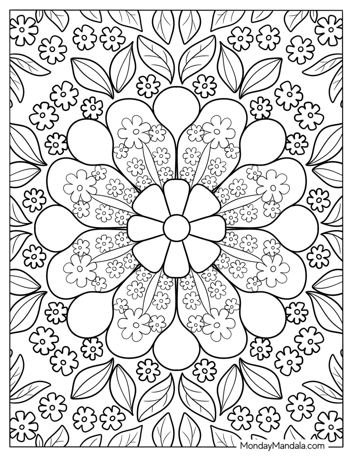Massive Daisy Spring Mandala Coloring Page For Kids coloring page — printable line art