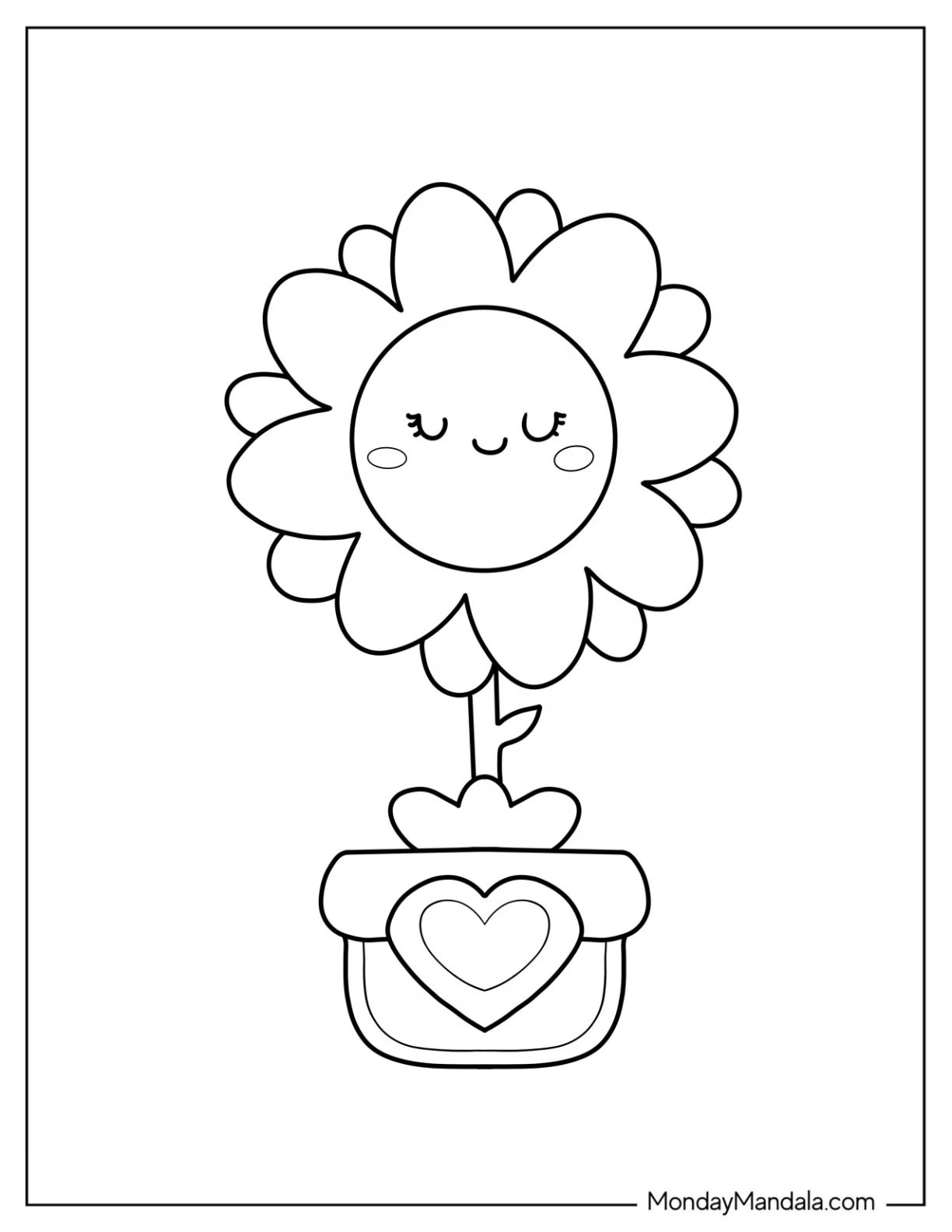 Smiling Spring Coloring Page Sunflower For Preschoolers coloring page
