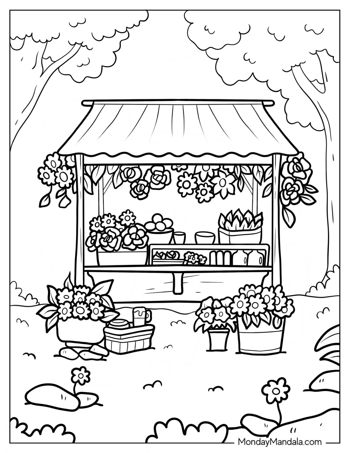 Spring Coloring Page Flower Shop coloring page — printable line art