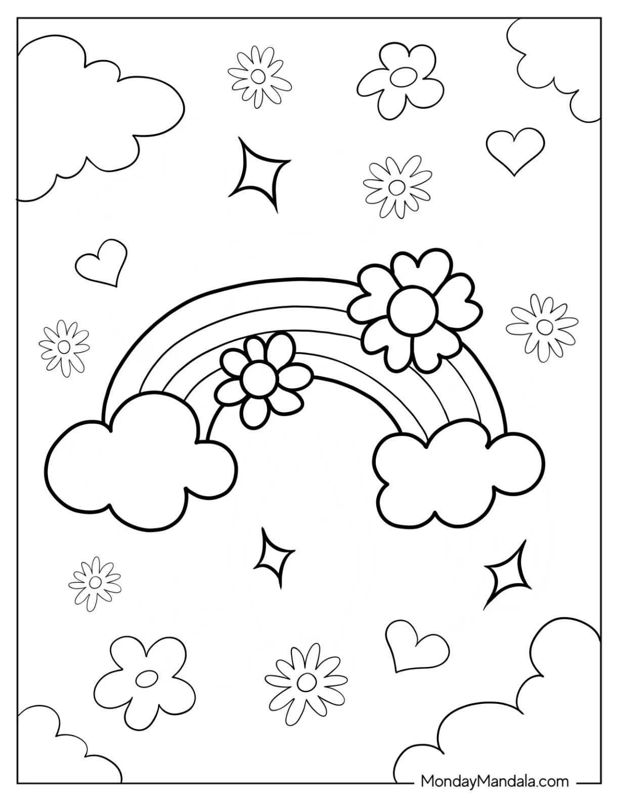 Spring Coloring Page Rainbow With Flowers For Preschoolers coloring page — printable line art