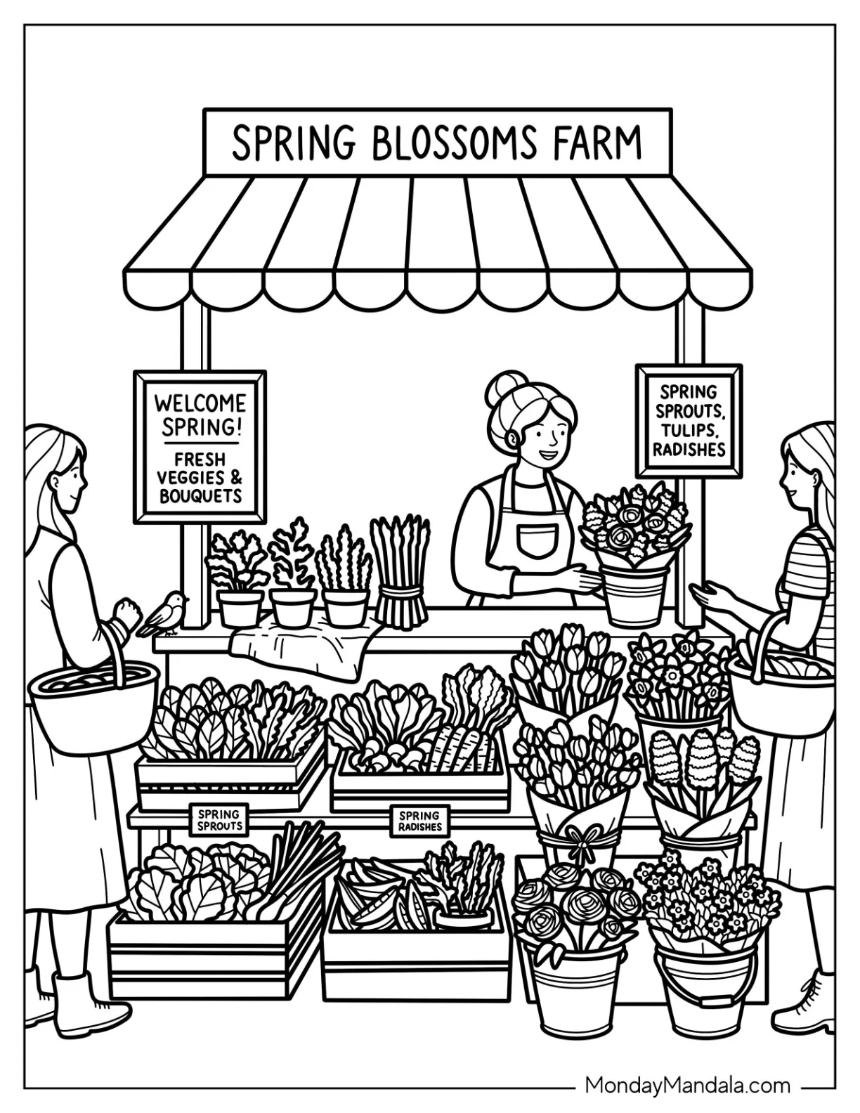 Spring Farmers Market Produce Stand Coloring Page coloring page