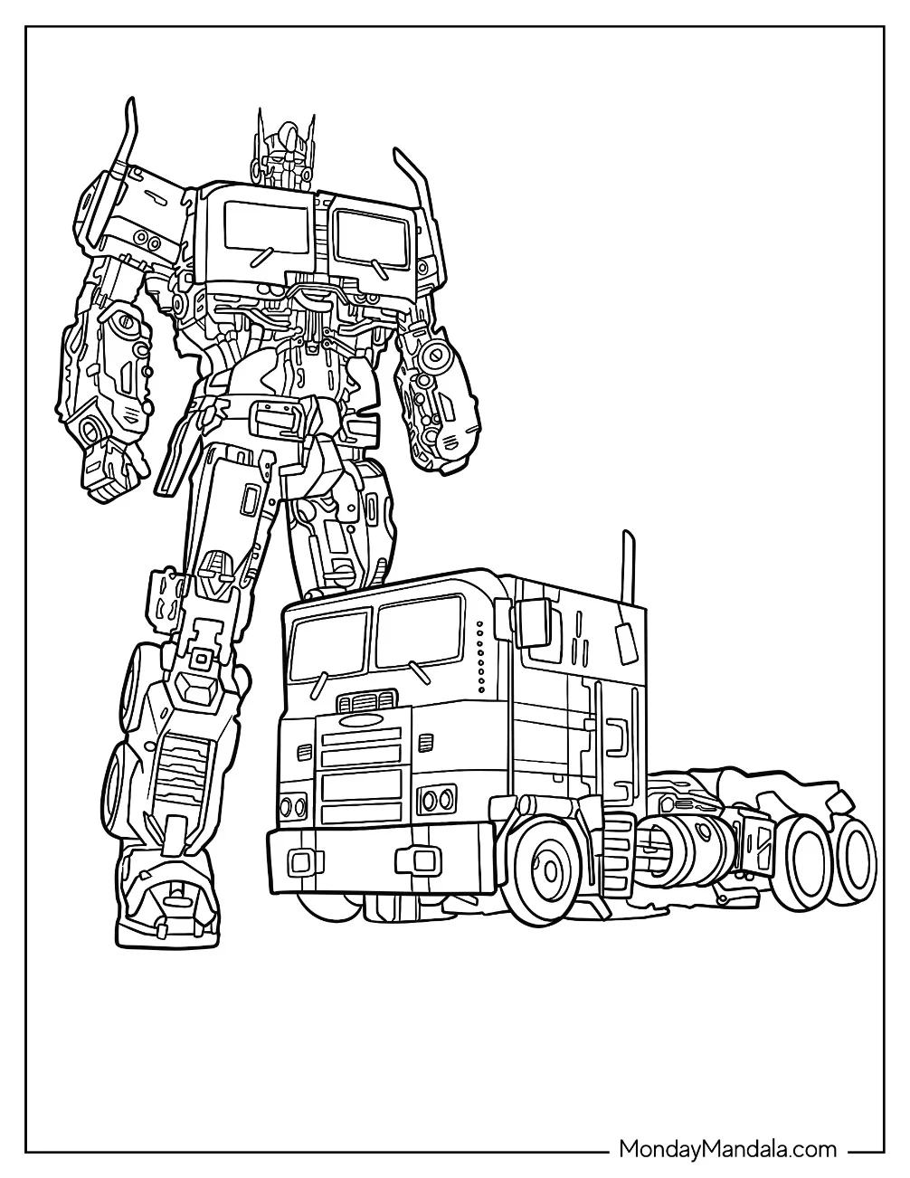 Autobot And Truck Optimus Prime Coloring Page coloring page