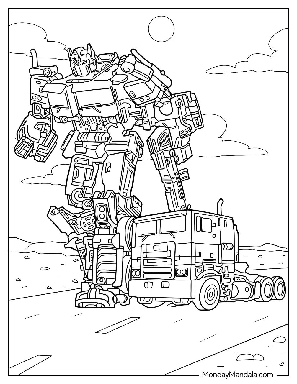 Autobot Optimus Prime Coloring Page Next To Truck Form coloring page