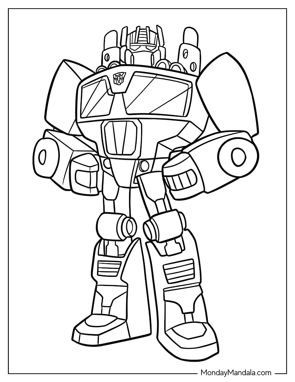 Cute Cartoon Optimus Prime Coloring Page For Preschoolers coloring page