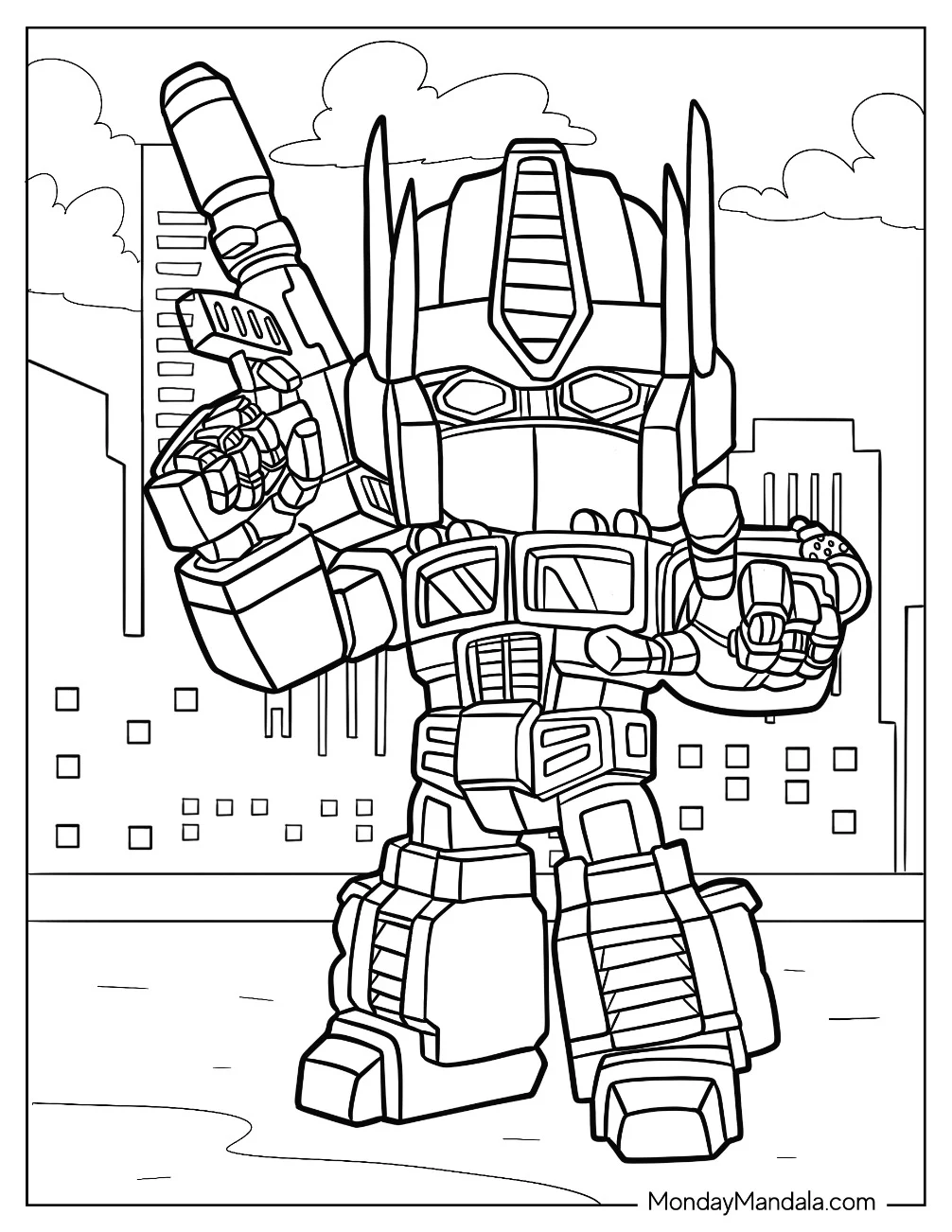 Detailed Chibi Optimus Prime Coloring Page Pointing Finger For Kids coloring page