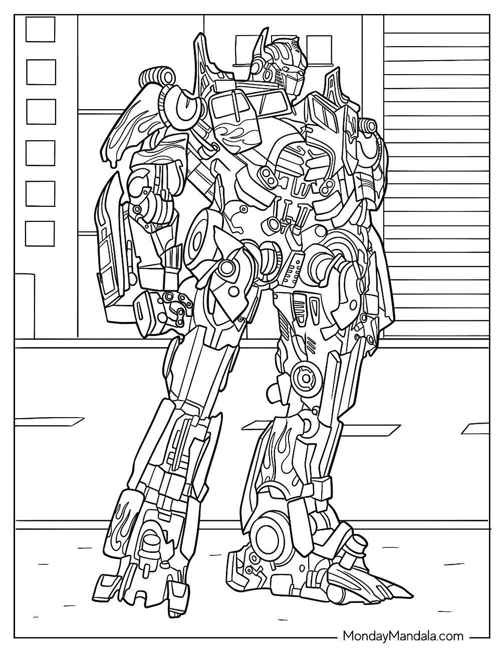 Optimus Prime Coloring Page In Autobot Form In The City coloring page