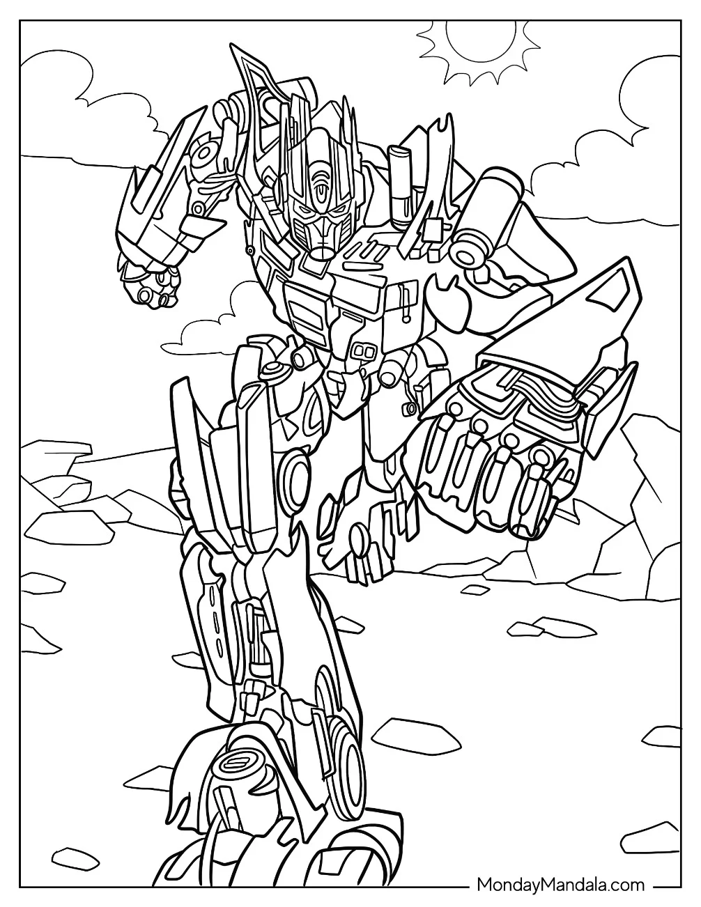 Optimus Prime Coloring Page Running In The Desert coloring page