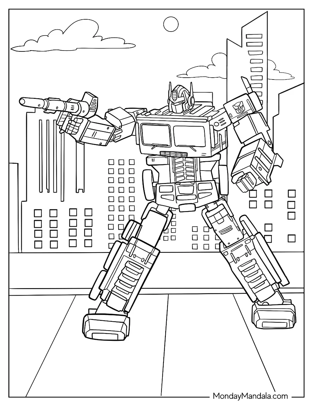 Optimus Prime Coloring Page Shooting Ion Blaster For Kids coloring page