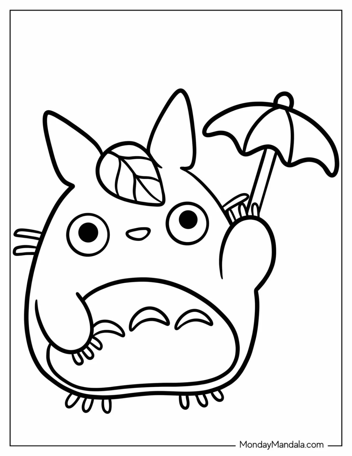 Easy Chibi Totoro Coloring Page With Tiny Umbrella For Preschoolers coloring page
