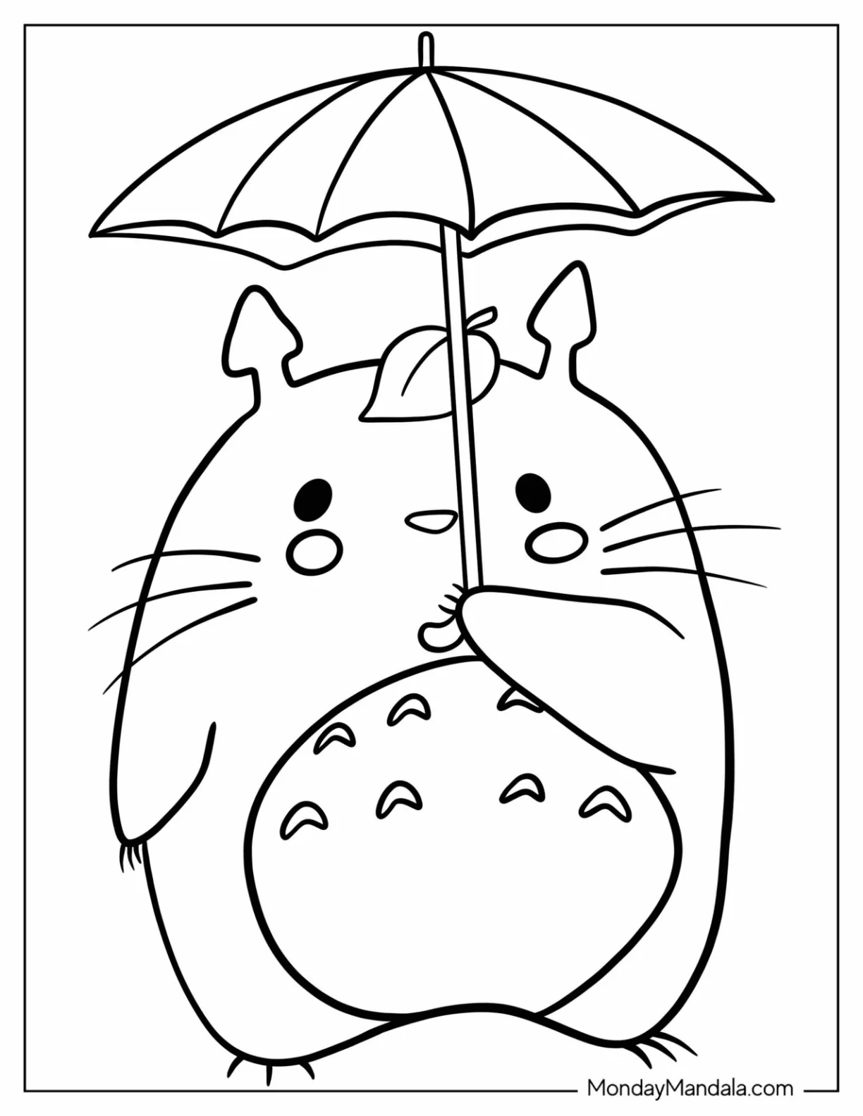 Easy Totoro Coloring Page Holding Up Leaf For Kids coloring page