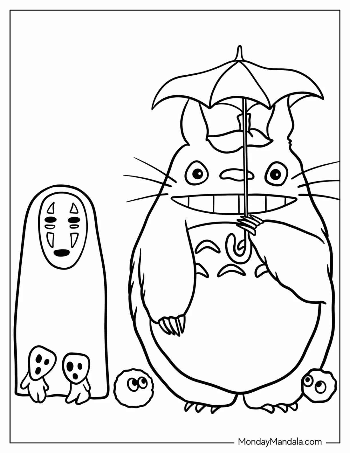 Easy Totoro Coloring Page Standing Beside No Face And Spirits Of The Forest coloring page