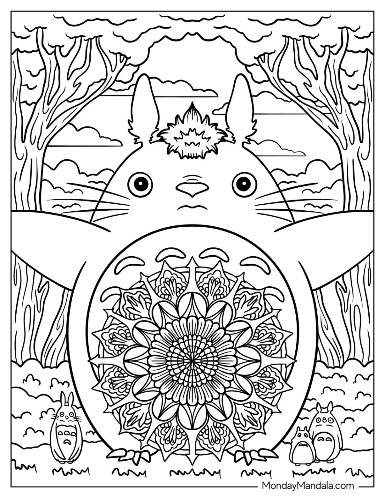 Intricate Totoro Coloring Page Mandala coloring page — printable line art