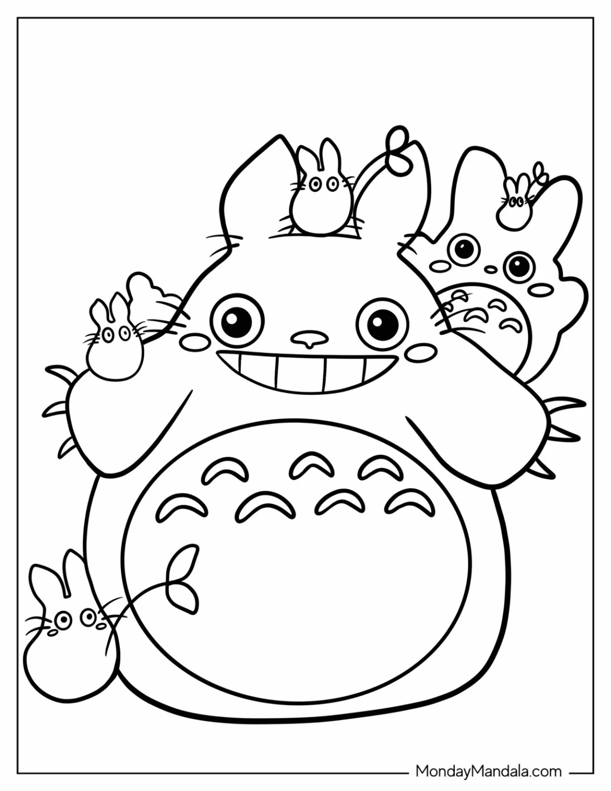 Simple Totoro Coloring Page Playing With Smaller Totoros For Preschoolers coloring page