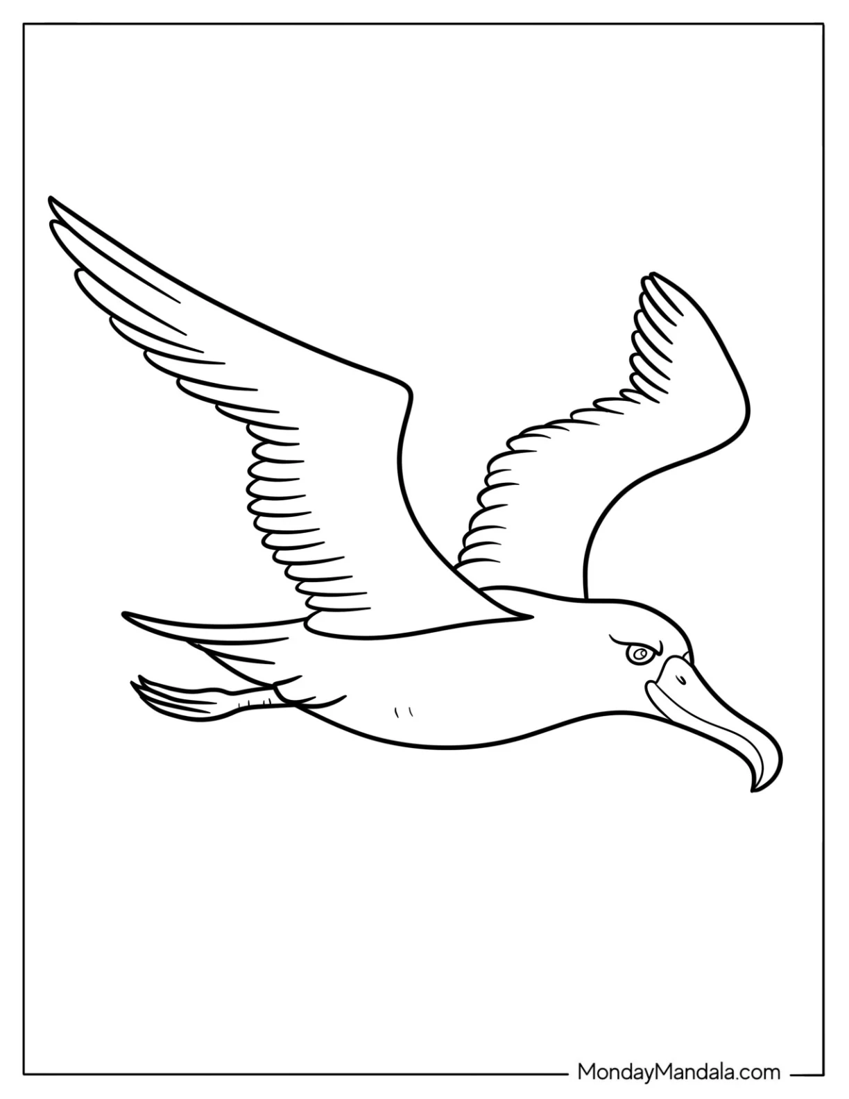 Albatross Bird Gliding Through the Sky with Wide Wings Coloring Sheet for Kids coloring page