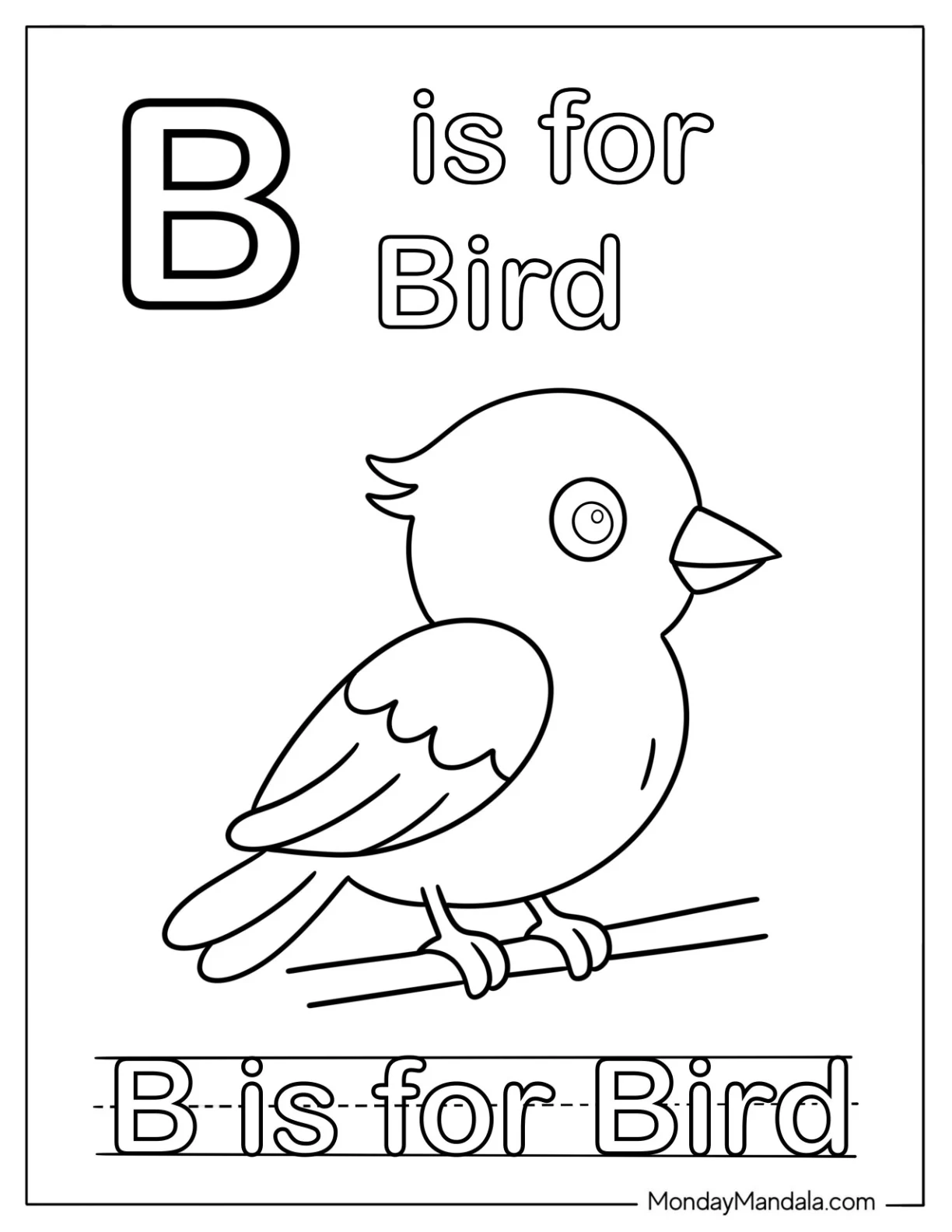 B is for Bird Alphabet Coloring Page for Preschoolers coloring page — printable line art