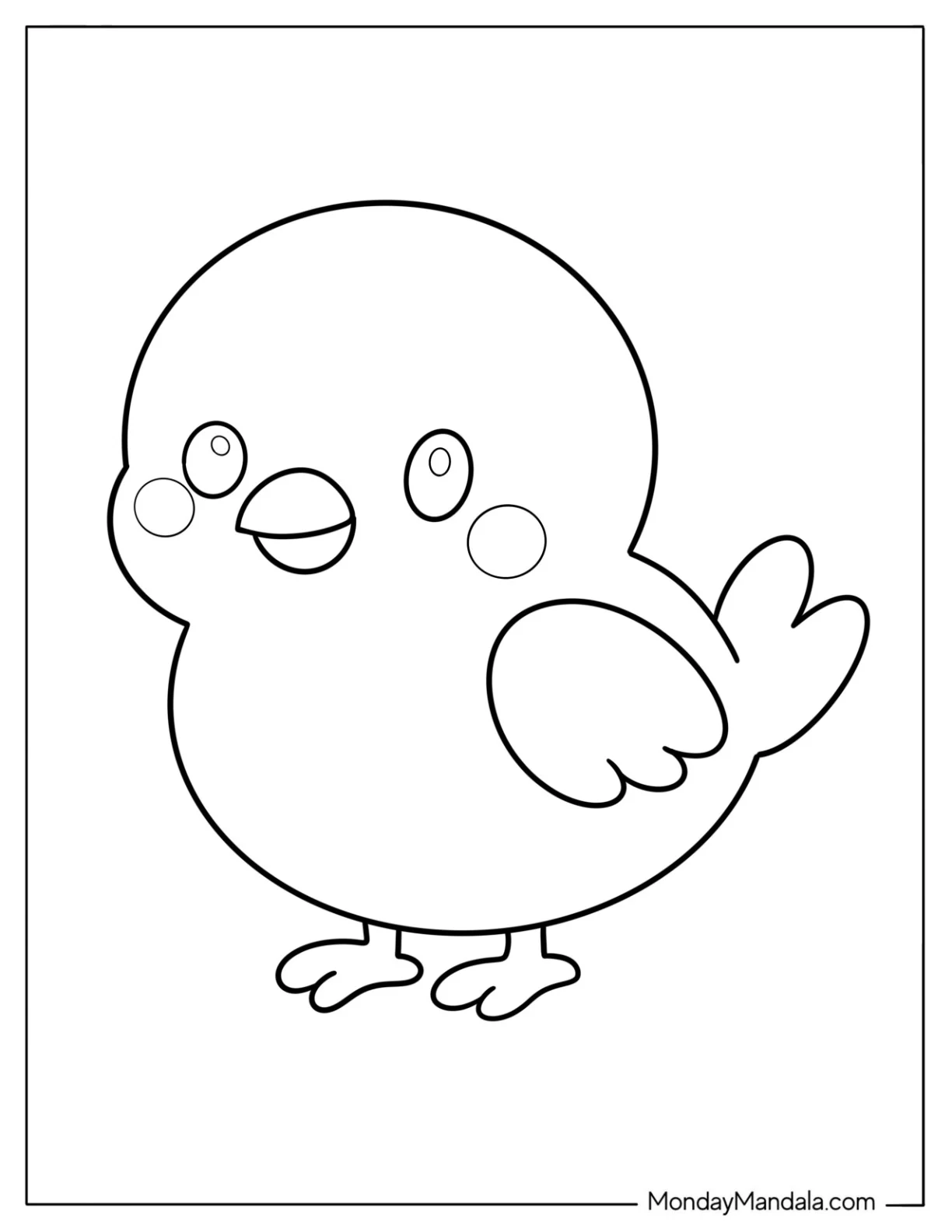 Bird Coloring Page of Cute Baby Chick with Rounded Wings and Tiny Beak for Preschoolers coloring page — printable line art
