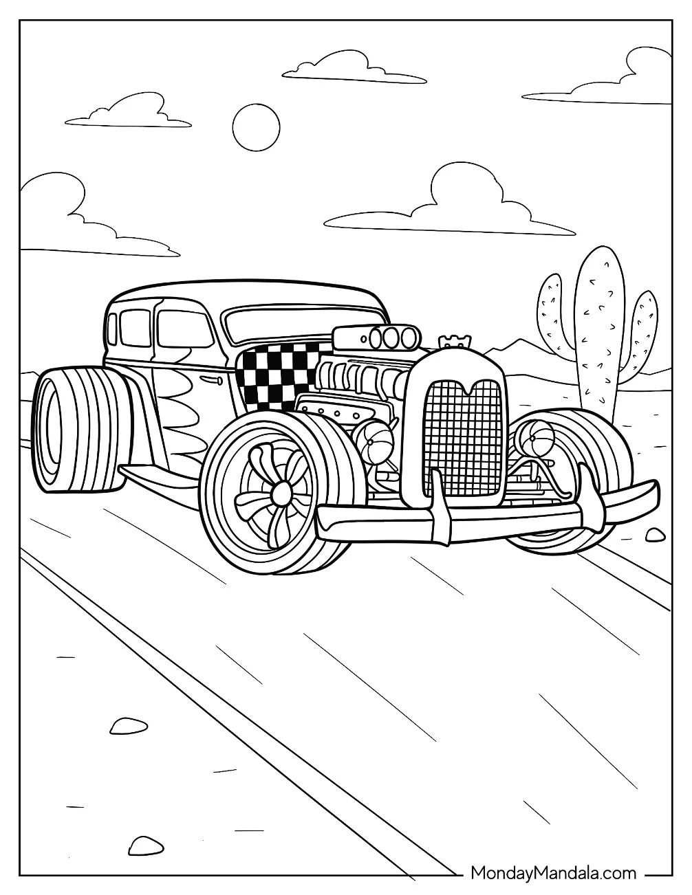 Cartoon Retro Hot Rod Coloring Page Car coloring page