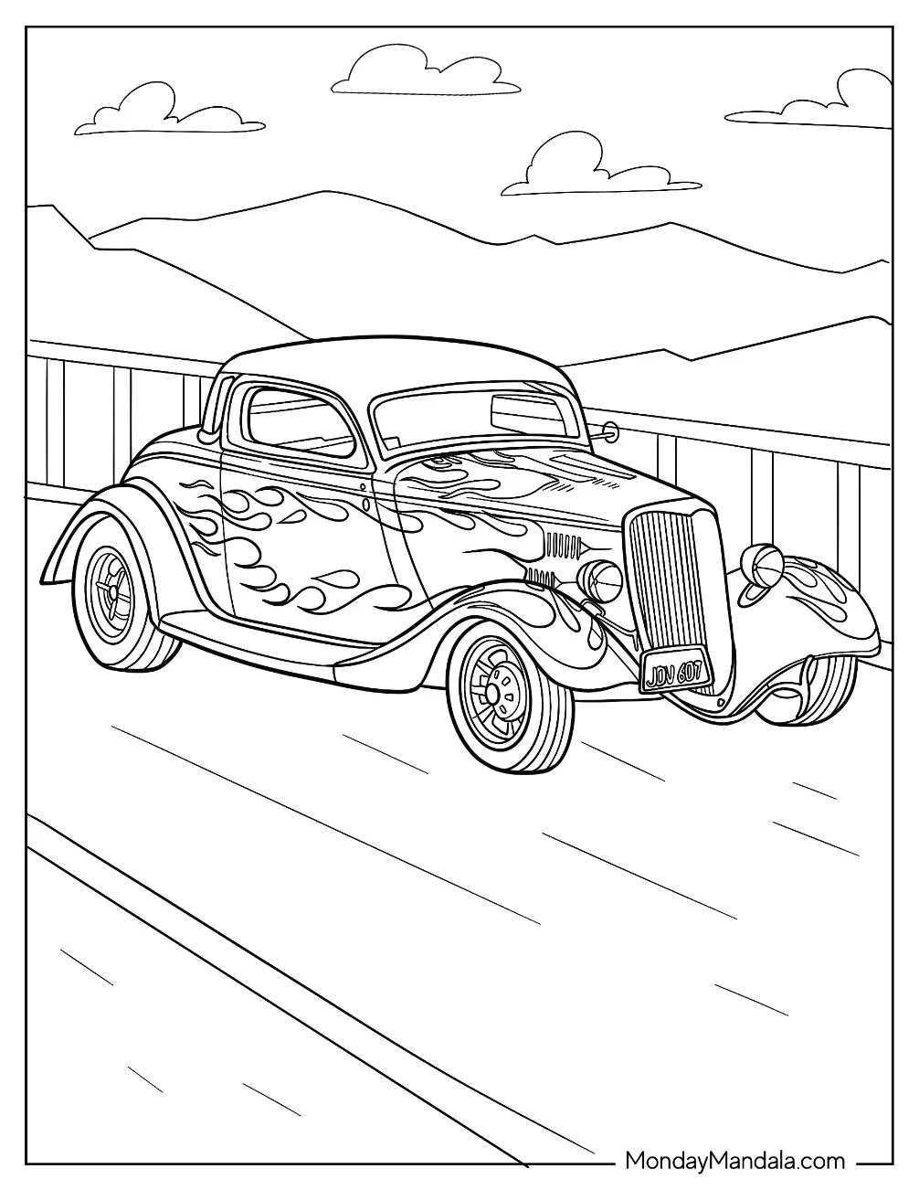 Classic Retro Hot Rod Coloring Page coloring page