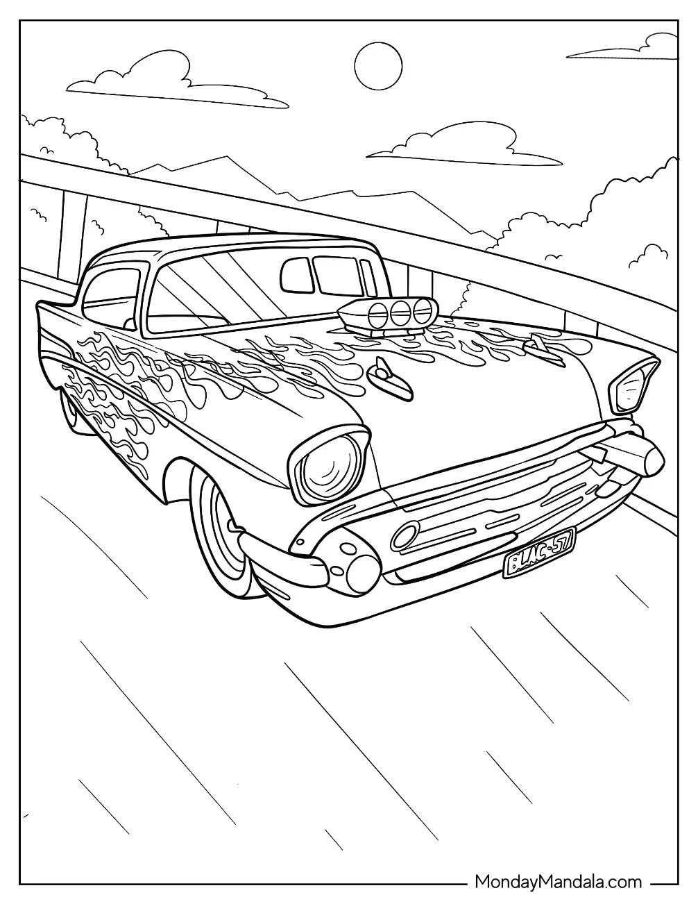Cool Hot Rod Coloring Page Front View coloring page
