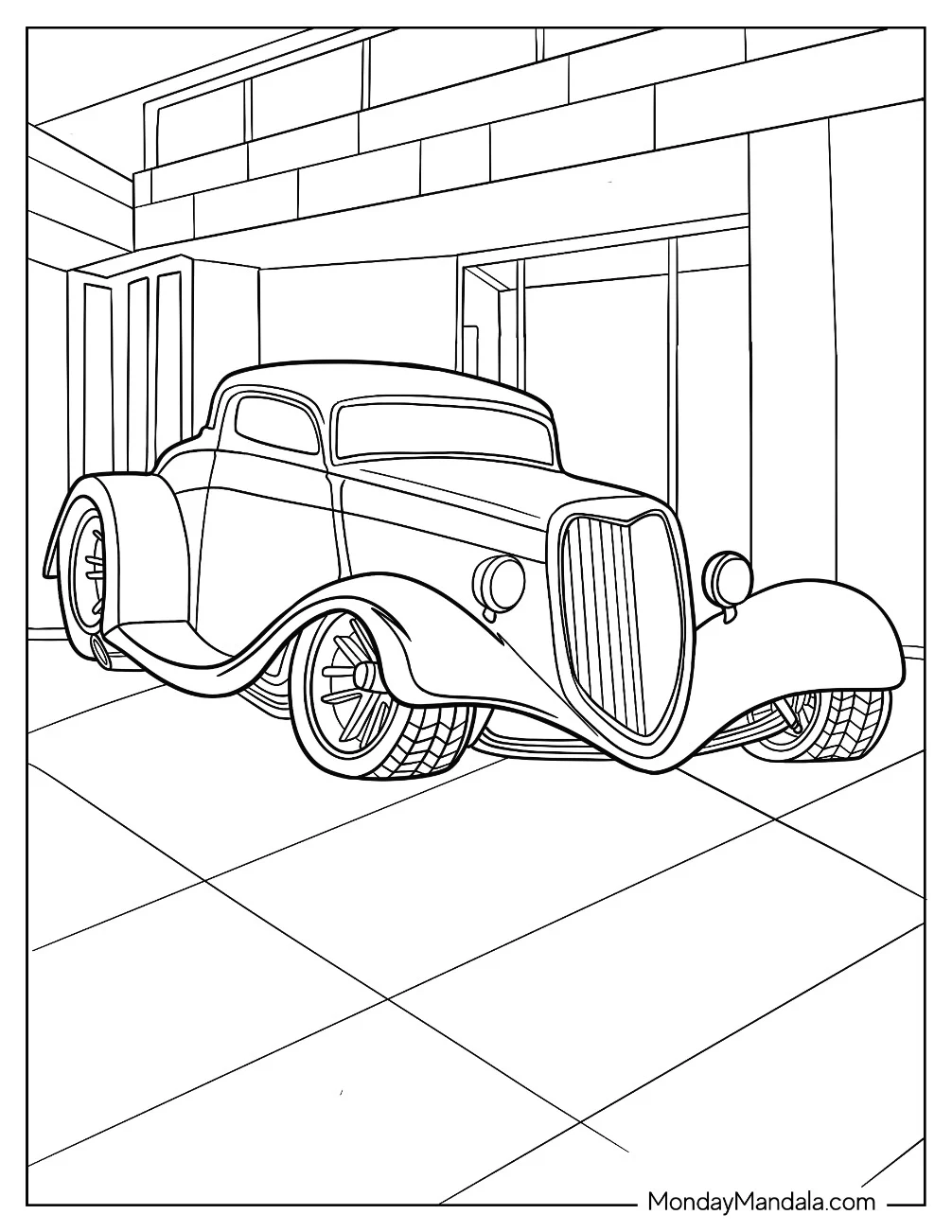 Easy Hot Rod Coloring Page For Kids coloring page