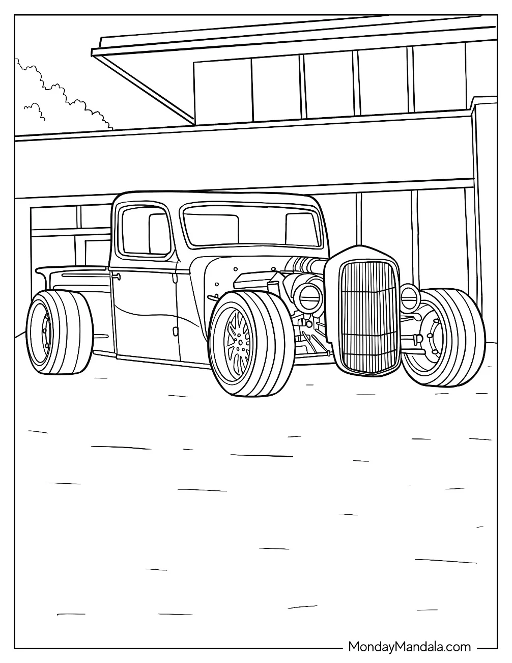 Easy Parked Hot Rod Coloring Page coloring page