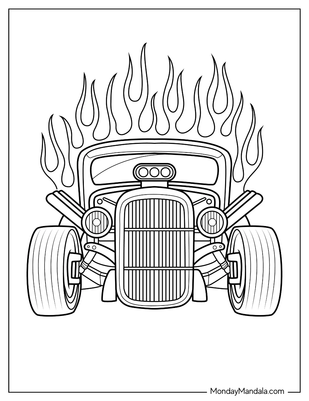 Hot Rod Coloring Page In Flames For Kids coloring page