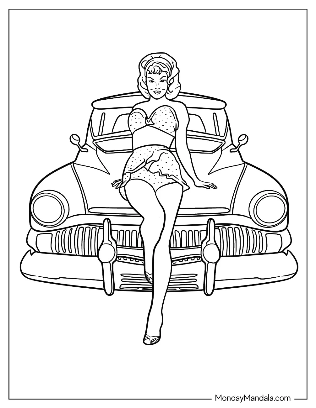 Model Posing In Front Of Hot Rod Coloring Page Car coloring page