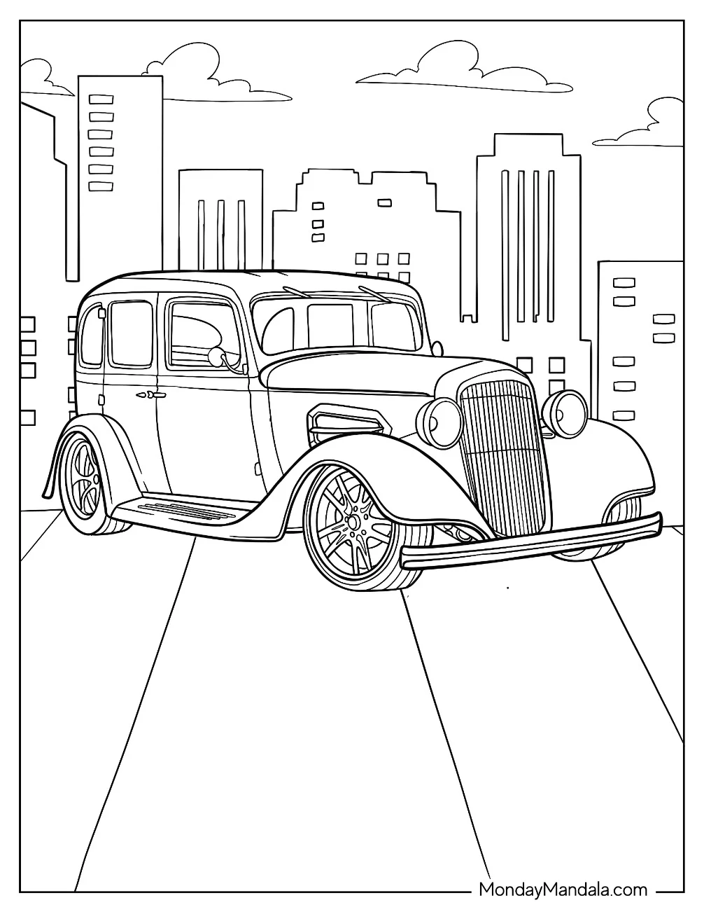 Realistic Hot Rod Coloring Page Car In The City coloring page