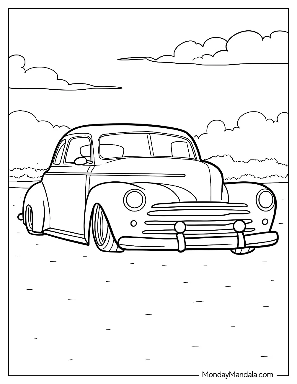 Retro Hot Rod Coloring Page Car with Smooth Body Lines for Kids coloring page