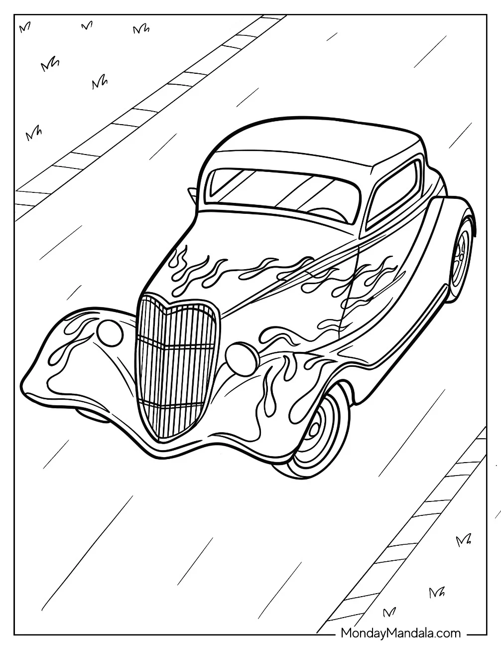 Simple Hot Rod Coloring Page For Preschoolers coloring page