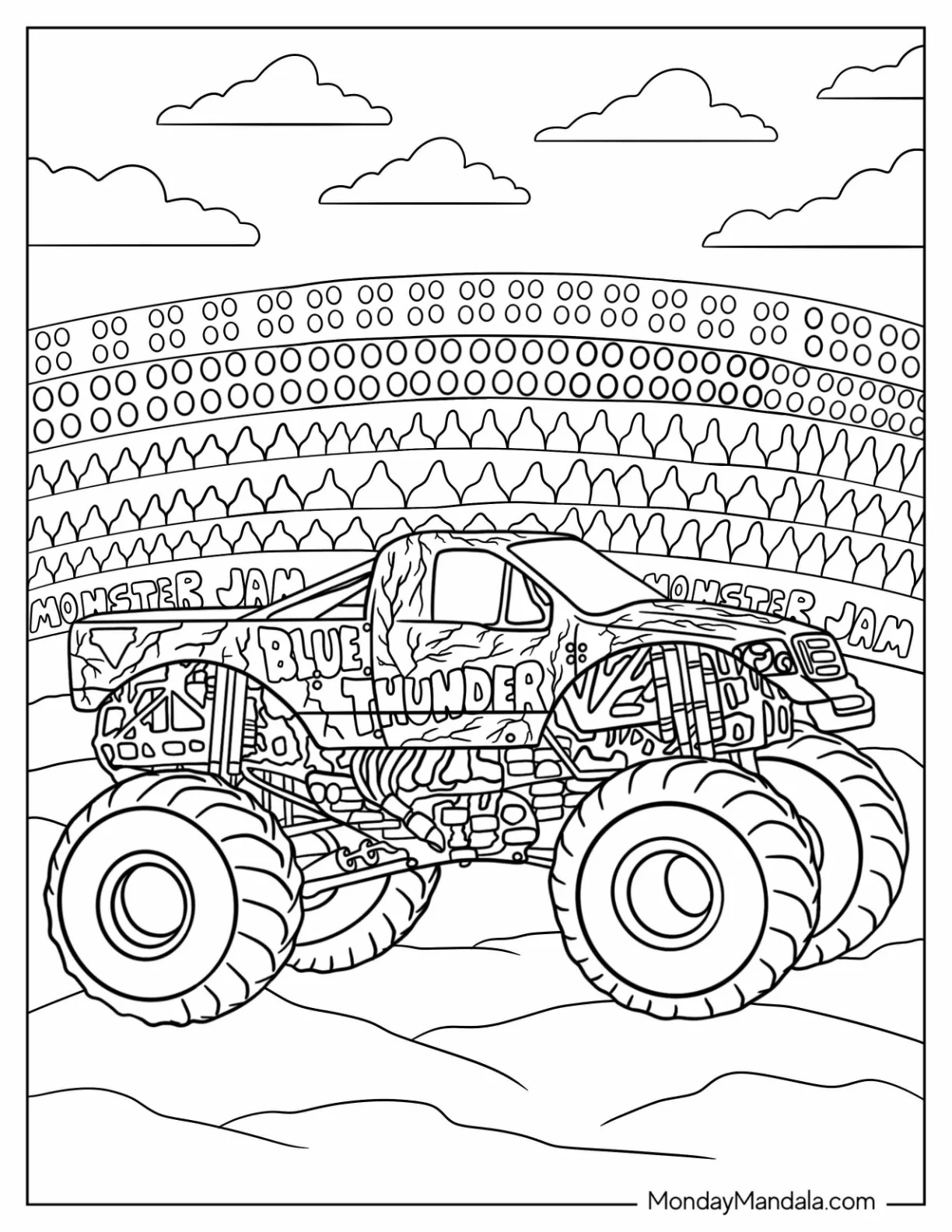 Monster Jam Coloring Page Of Detailed Blue Thunder Truck coloring page