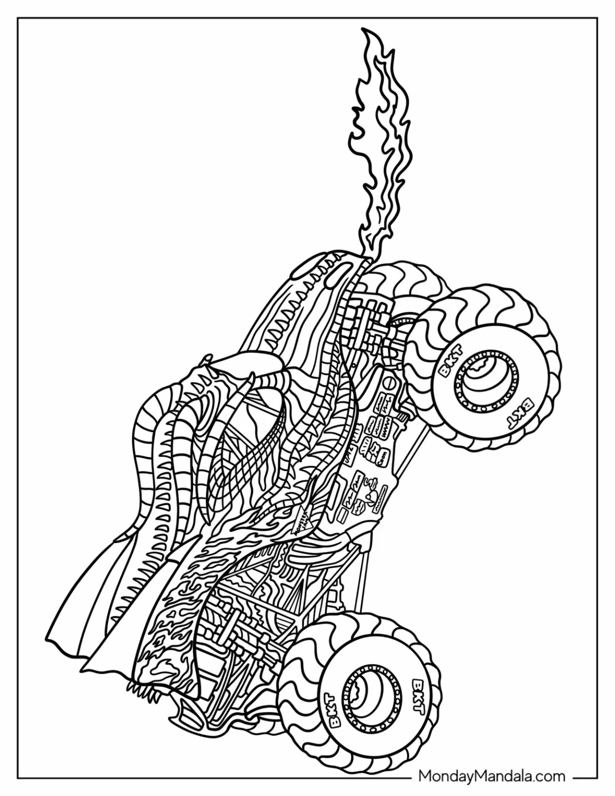 Monster Jam Coloring Page Of Dragon Truck With Fire coloring page