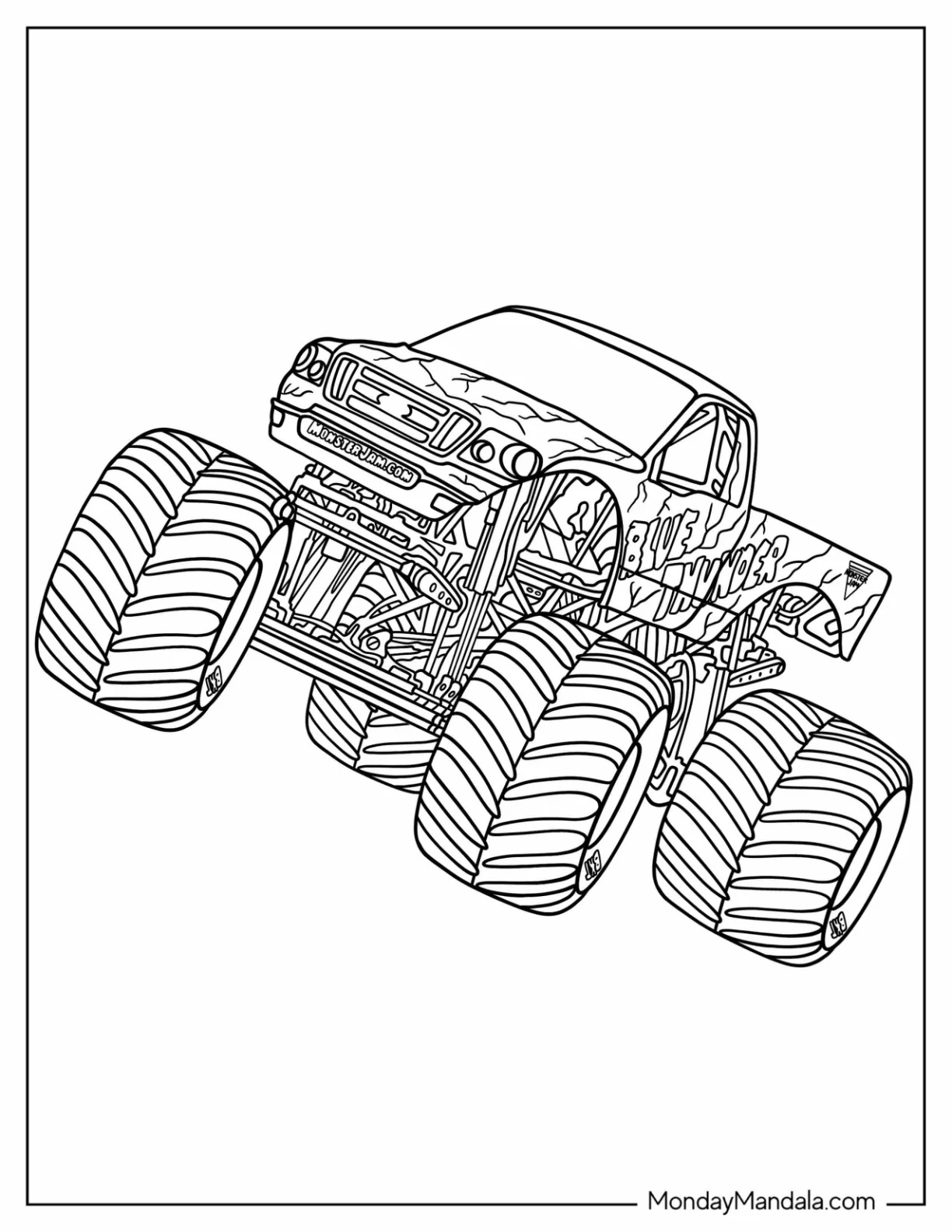 Monster Jam Coloring Page Of Easy Blue Thunder Truck For Kids coloring page — printable line art