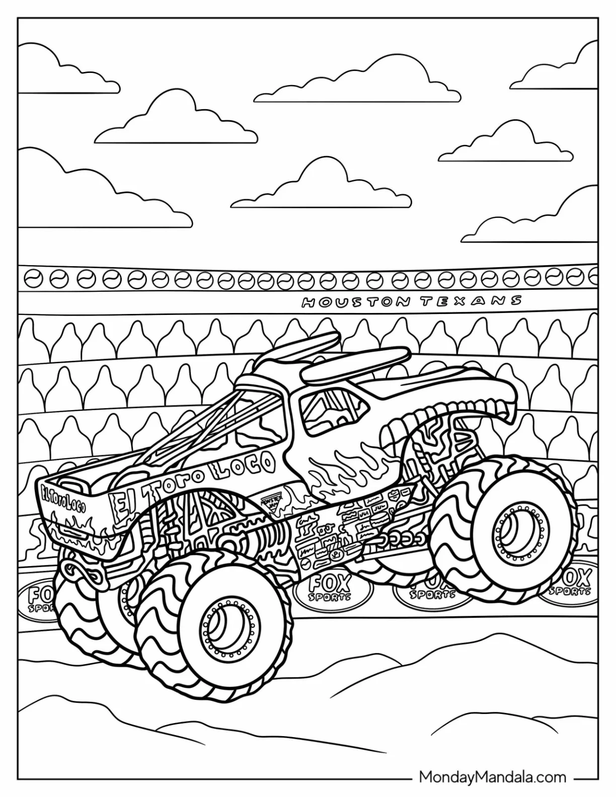 Monster Jam Coloring Page Of El Toro Loco Truck On Rear Wheels coloring page