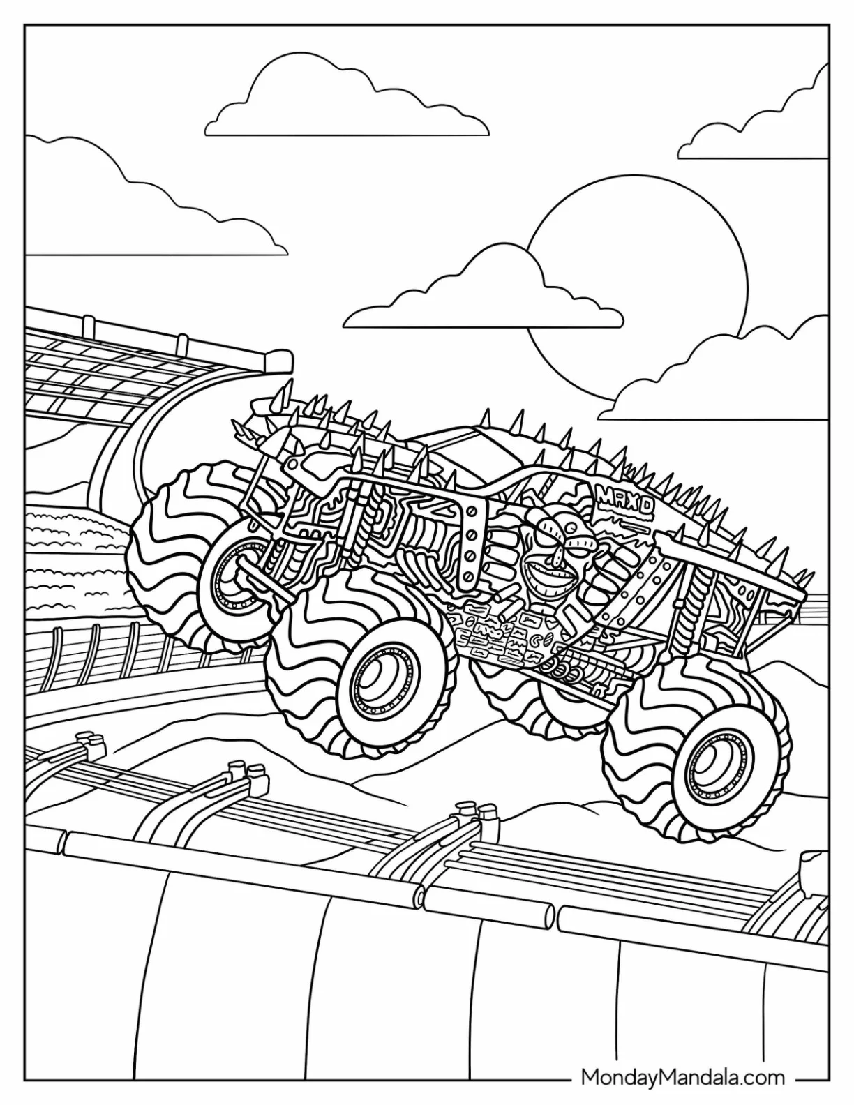 Monster Jam Coloring Page Of Max D Truck In The Air coloring page