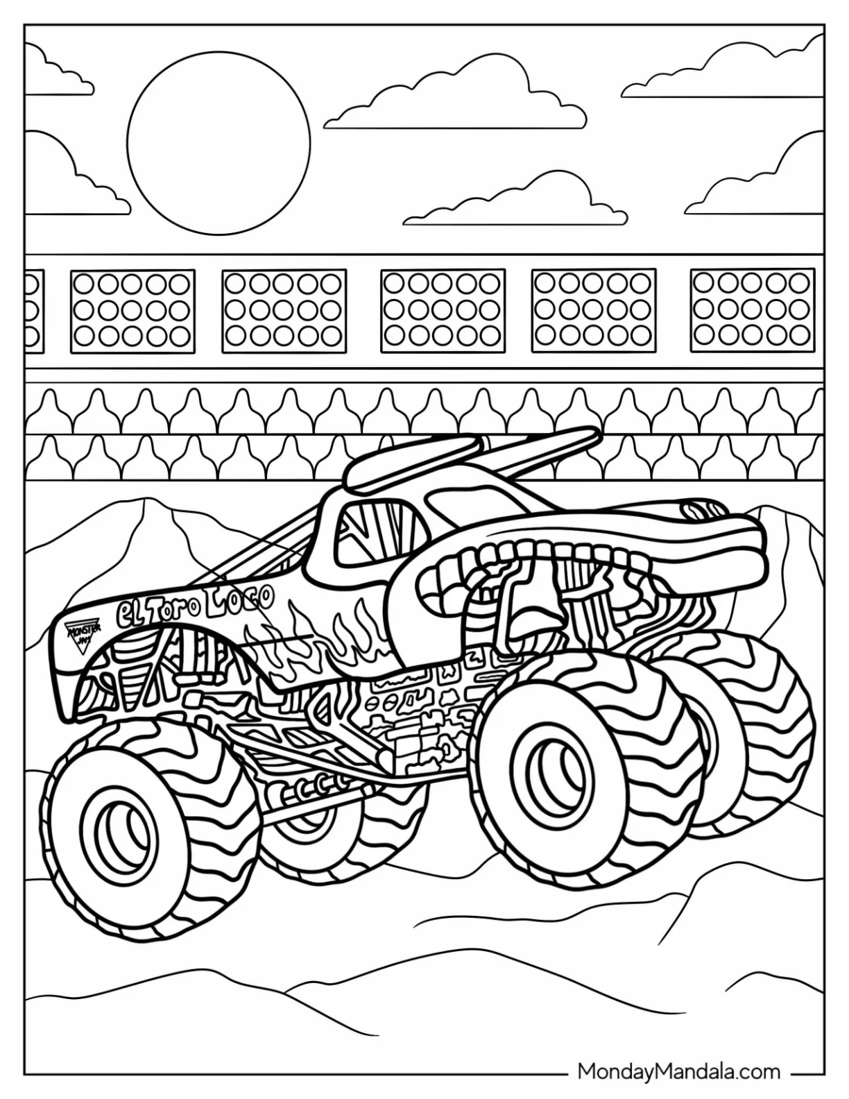 Monster Jam Coloring Page Of Simple El Toro Loco At Daytime coloring page