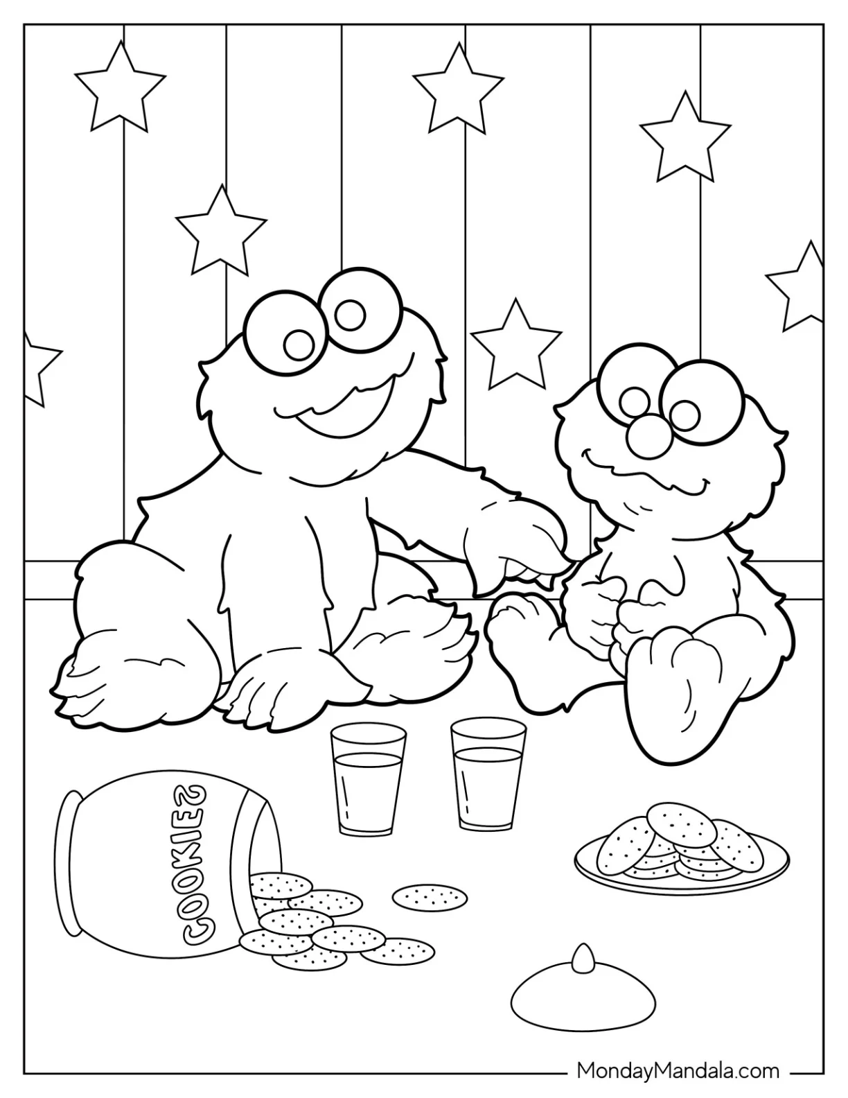 Baby Cookie Monster Coloring Page And Elmo With Cookies And Milk coloring page
