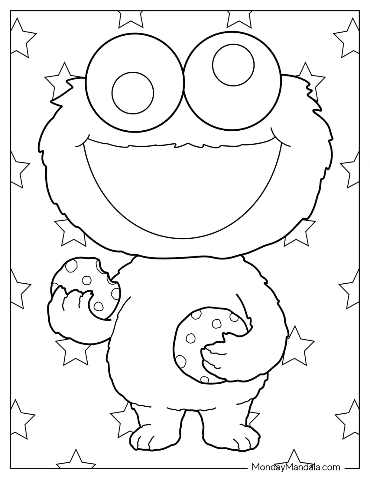 Chibi Cookie Monster Coloring Page For Preschoolers coloring page — printable line art