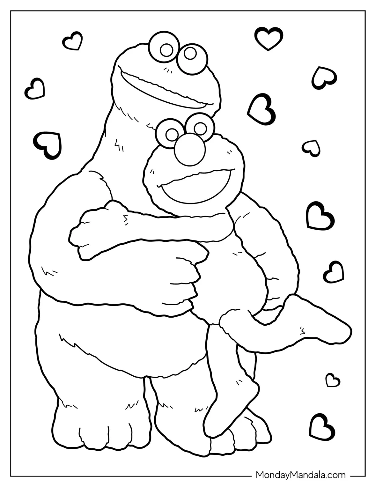 Cookie Monster Coloring Page Hugging Elmo coloring page