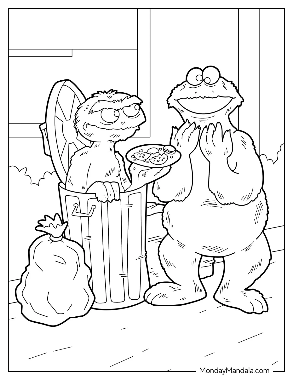 Detailed Oscar The Grouch And Cookie Monster Coloring Page coloring page