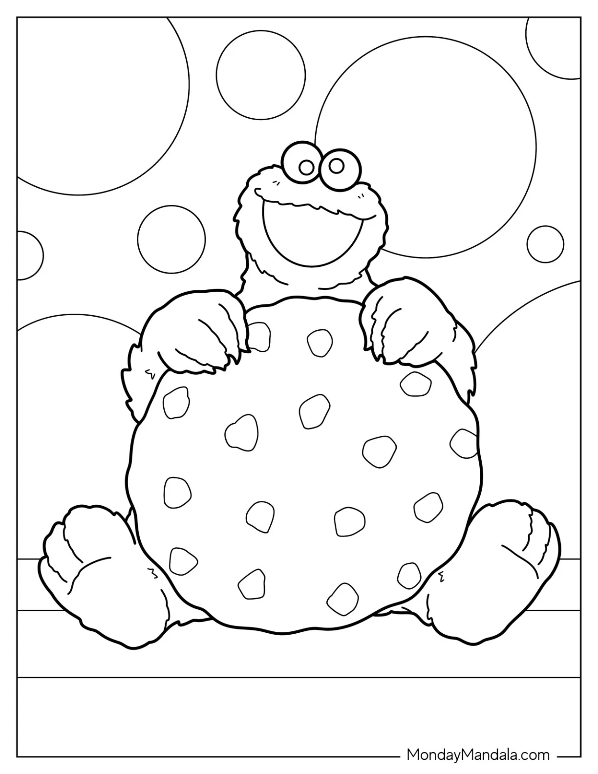 Easy Cookie Monster Coloring Page Holding Giant Cookie coloring page