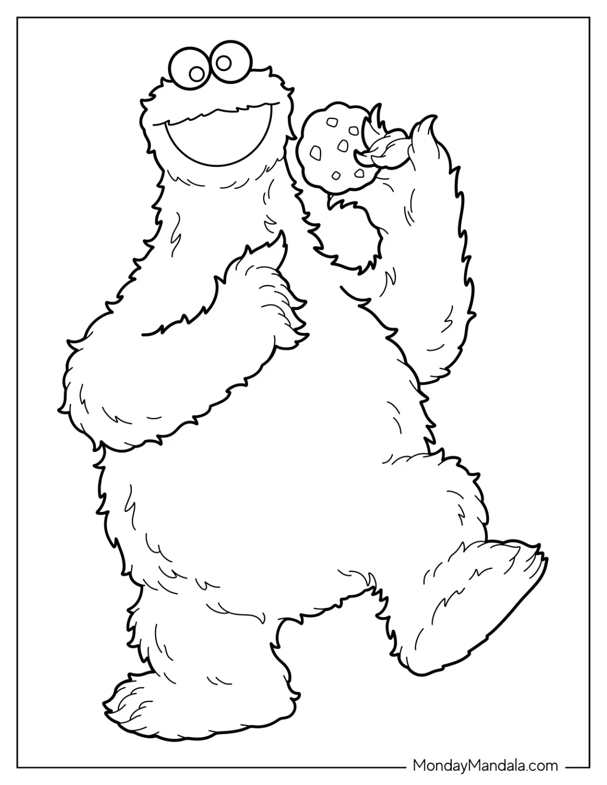 Fluffy Cookie Monster Coloring Page Holding Up Cookie coloring page