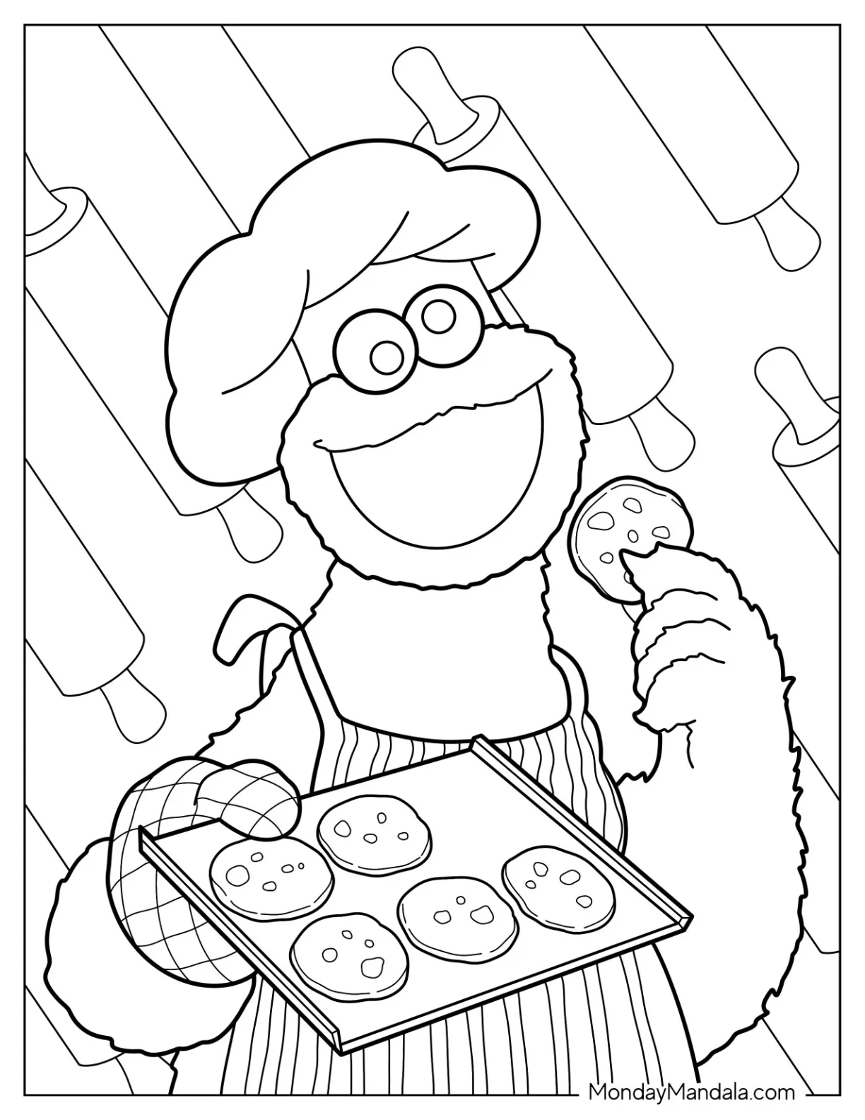 Kawaii Cookie Monster Coloring Page With Cookie Tray coloring page
