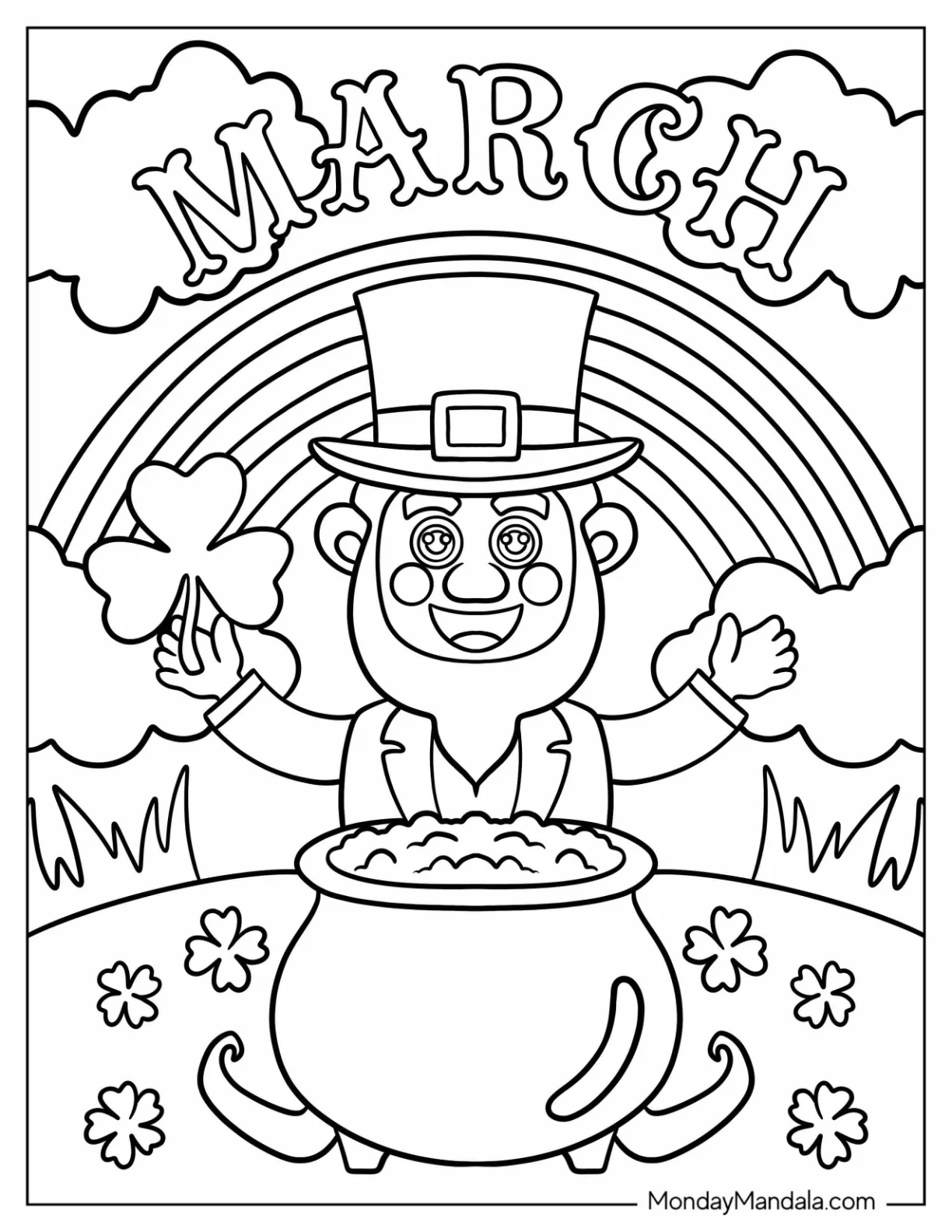 March Coloring Page Of St Patrick s Day Leprechaun With A Pot Of Gold coloring page